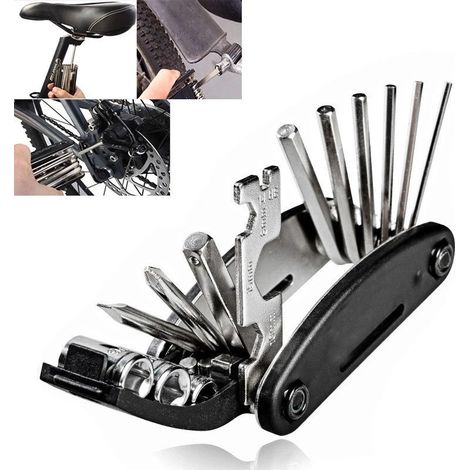 Fahrradwerkzeugset – 16-in-1 Multifunktions-reparaturset, Tragbar Und Faltbar – Robustes Reparaturwerkzeug – Passend Für Die Meisten Fahrradmodelle – Schwarz