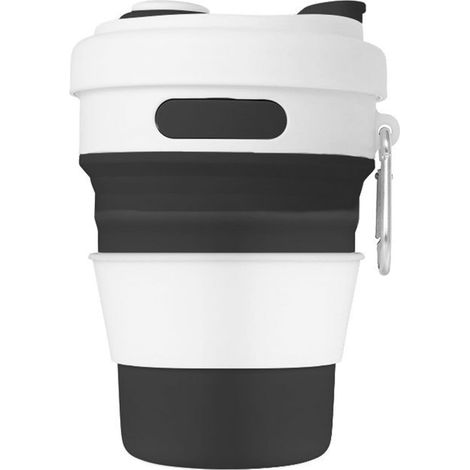 Faltbarer Reisebecher, Faltbarer Silikonbecher, Tragbarer Kaffeebecher, Faltbare Silikonbecher Mit Deckel (schwarz)