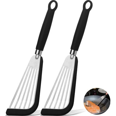 Fischwender (2er-set), Silikonwender, Küchenwender, Hitzebeständiger Silikongriff, Edelstahl, Für Beschichtete Pfannen, Fisch, Eier, Steak, Pfannkuchen