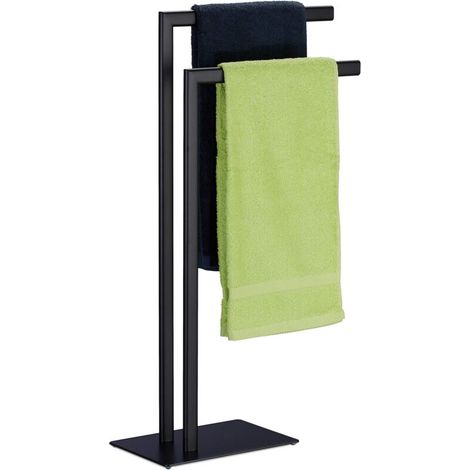 Freistehender Handtuchhalter, 2 Stangen, Badezimmerhalterung, Stahl, H X B X T: 81 X 49 X 20 Cm, Schwarz, 1 Stück