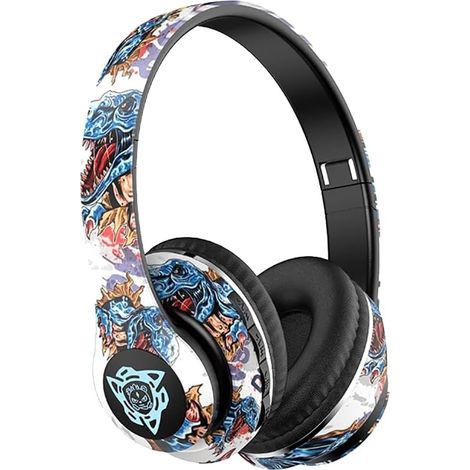 Graffiti-kopfhörer Mit Bluetooth-beleuchtung, Schickem Chinesischem Stil, Kabelloser Kopfhörer Für Musik Und Sport, Universelles Bluetooth 5.1, 40-mm-lautsprecher, 4–8 Stunden Akkulaufzeit, Schwarz