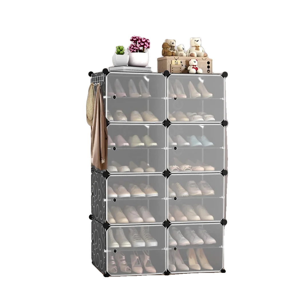 Schuhregal, 8 Fächer, Einfache Montage, Schwarz