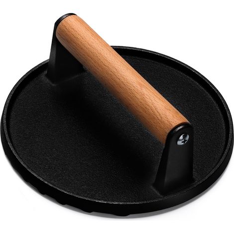 Hamburgerpresse, Fleischpresse, 18 Cm Durchmesser, Mit Holzgriff, Geeignet Für Bratpfannen, Sandwichmaker Und Beschichtete Pfannen.