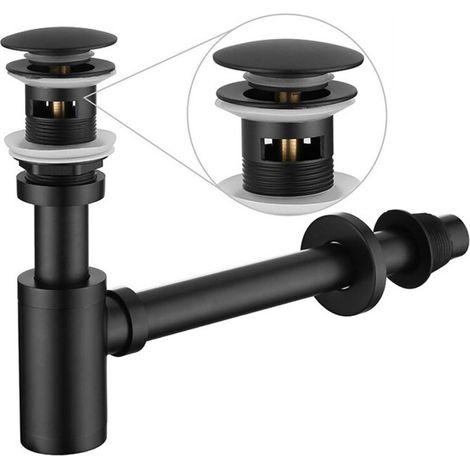 Horizontaler Edelstahl-wandsiphon – Geeignet Für Waschbecken, Spülbecken Usw. – 1 Stück, Schwarz, Mit Überlauf