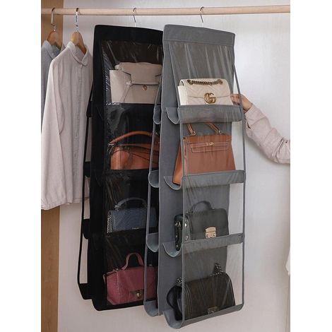 Hängender Handtaschenorganizer Mit 8 Fächern, Verbesserter Staubdichter Handtaschenorganizer Für Kleiderschrank, Garderobenorganizer, Waschbarer Handtaschenorganizer Für Damen (schwarz)