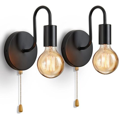 Industrielle Wandleuchte Für Den Innenbereich, 2er-pack, Vintage-wandleuchte Aus Eisen Mit Zugkette Und Schalter, Schwarz, Badezimmer, Schlafzimmer, Flur, E27