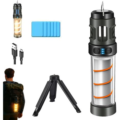 Integrierte Tragbare Campinglampe, Ipx5 Wasserdichte Notleuchte Mit Stativ, Fünf Einstellbare Helligkeitsstufen, Usb-aufladung Für Den Einsatz In Innenräumen, Im Garten Und Beim Picknick (schwarz)