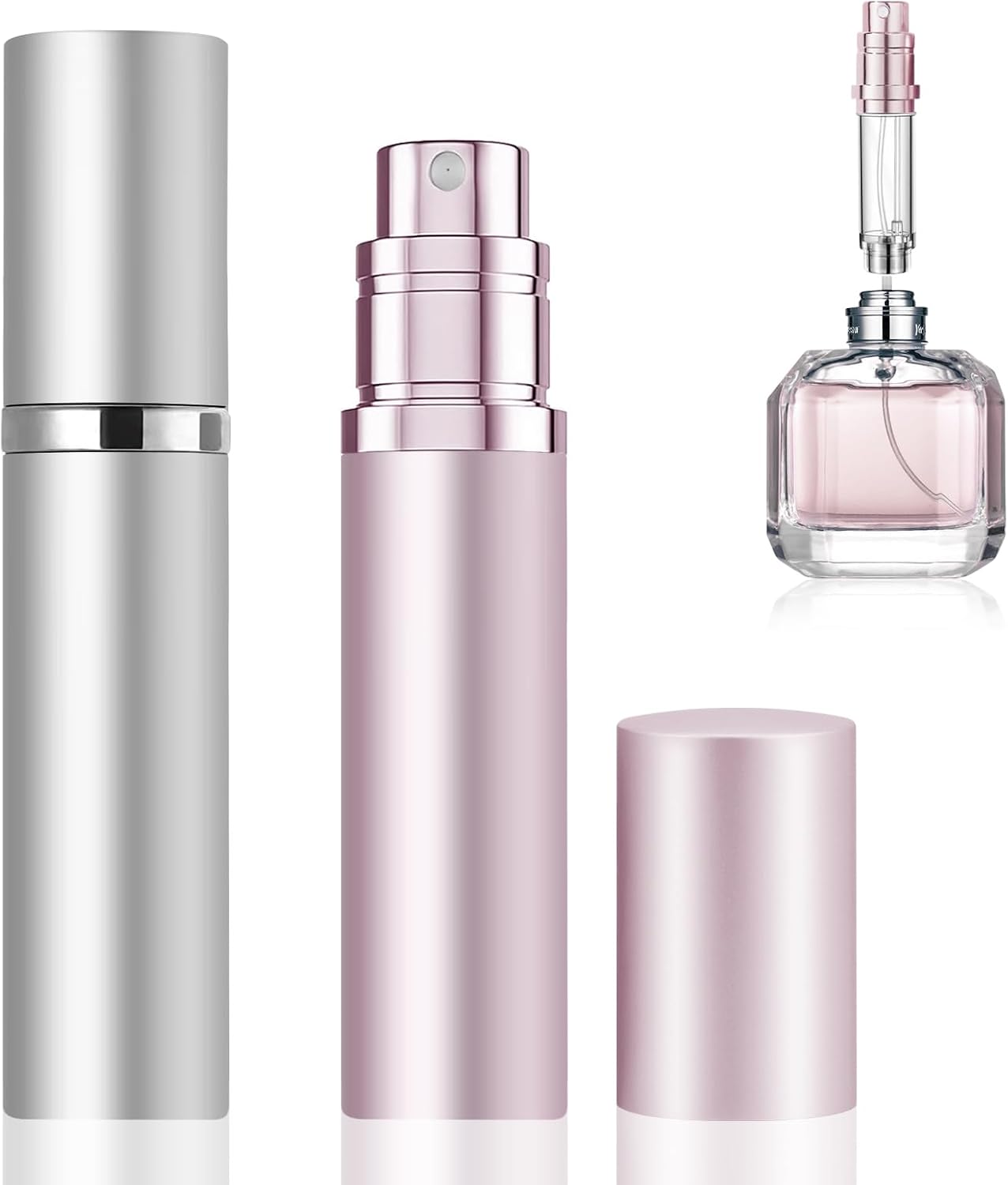 Parfümzerstäuber – 2 Stück – Aluminium Und Pctg – Auslaufsicher – Reise- Und Handtaschengröße – 5 Ml, Rosa Und Silber