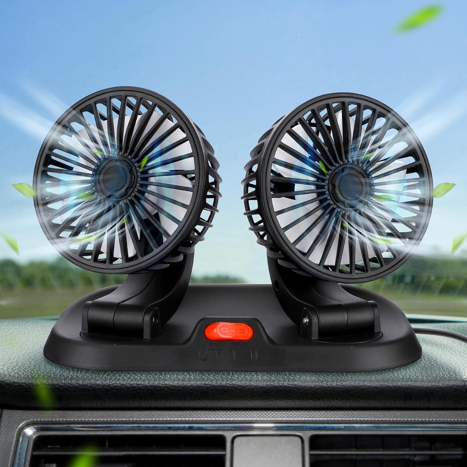 Doppellüfter – 2 Geschwindigkeitsstufen – 360°-drehung – Usb 12v/24v – Auto-armaturenbrett