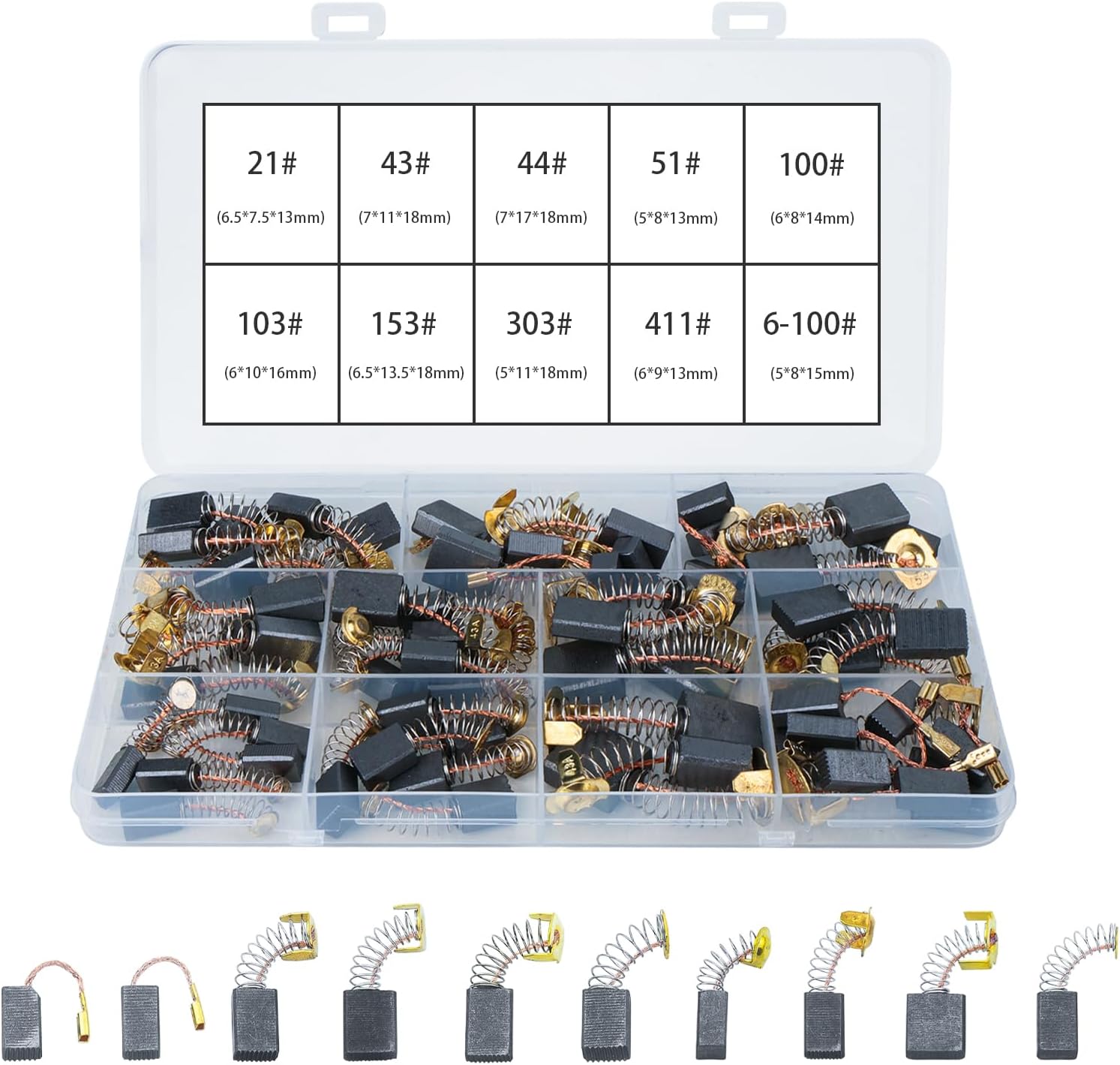 Kohlebürsten – 60er-pack – Graphit Und Kupfer – 10 Universalgrößen – Für Elektromotoren – Verschiedene Abmessungen