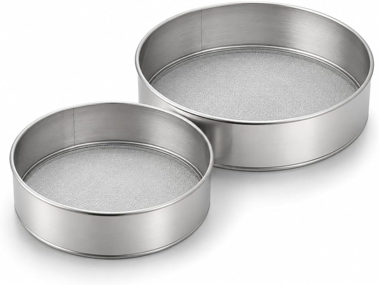 Set Mit 2 Küchensieben - Edelstahl - 150 Mesh - 20 Cm Und 15 Cm - Für Mehl Und Gewürze