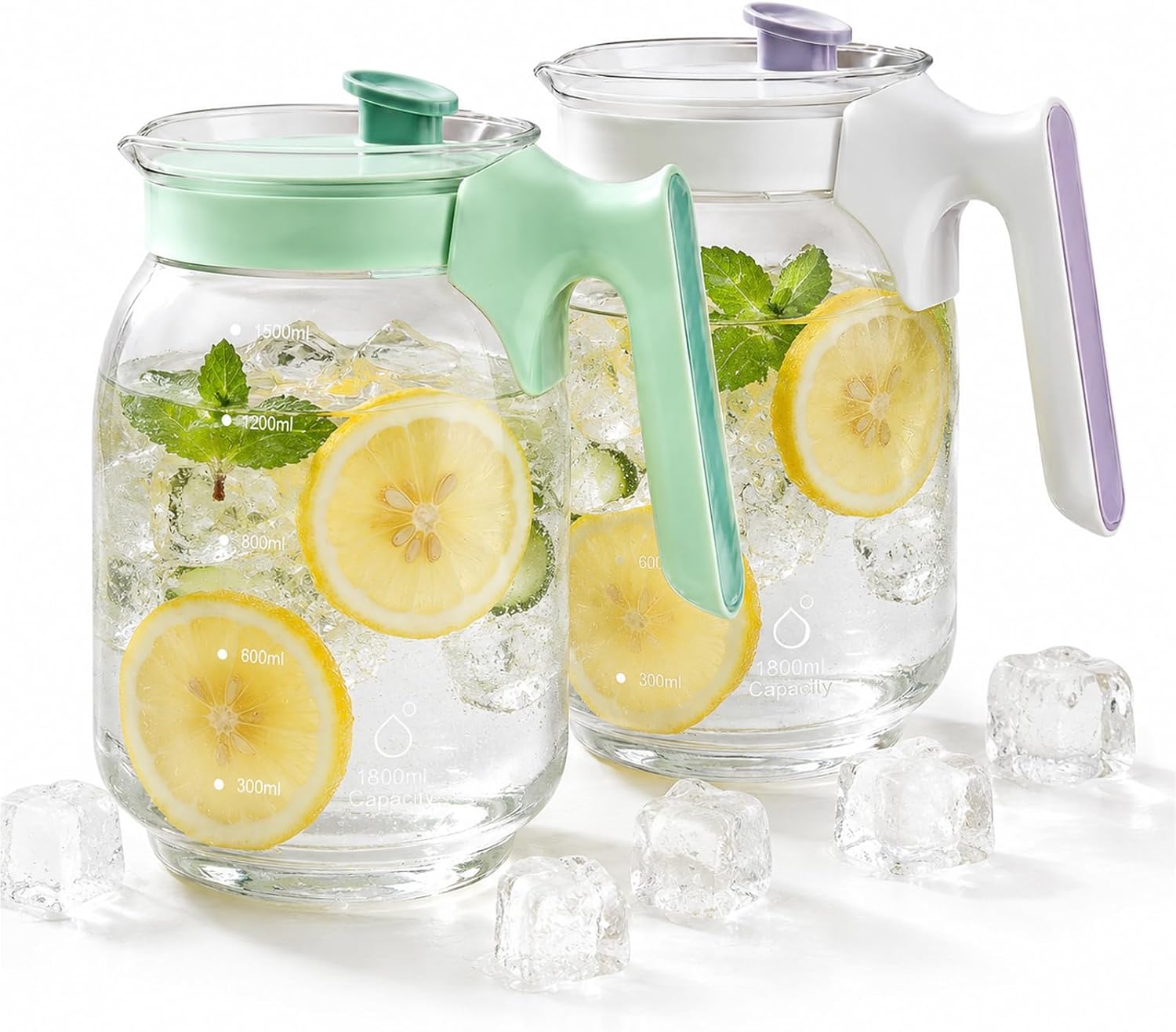 Glas-wasserkaraffe – 2er-set – Quarzglas – Integrierter Filter – Für Küche/kühlschrank – 1,8 L – Lila/grün