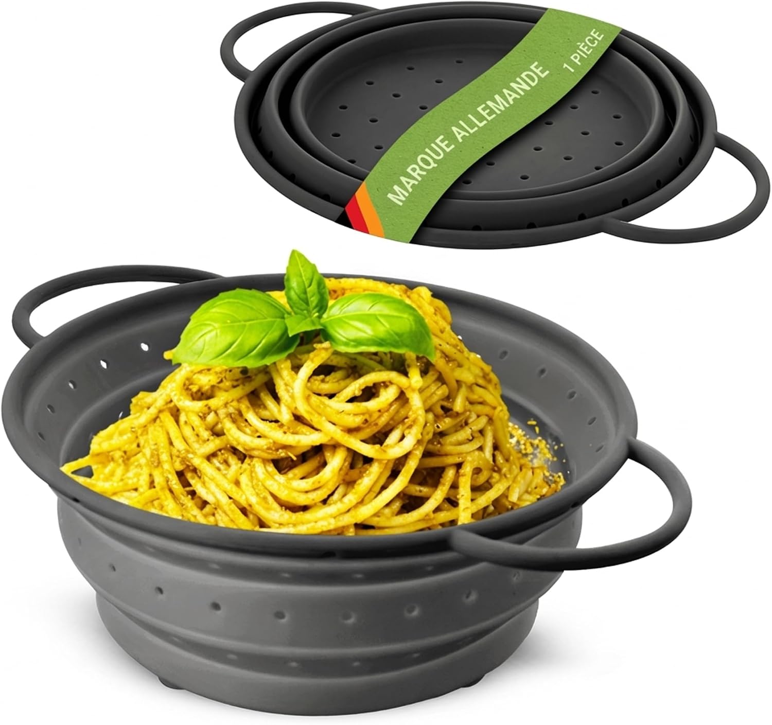 Zusammenklappbares Silikon-sieb, 24 Cm, Grau – Bpa-frei – Hitzebeständig – Spülmaschinenfest