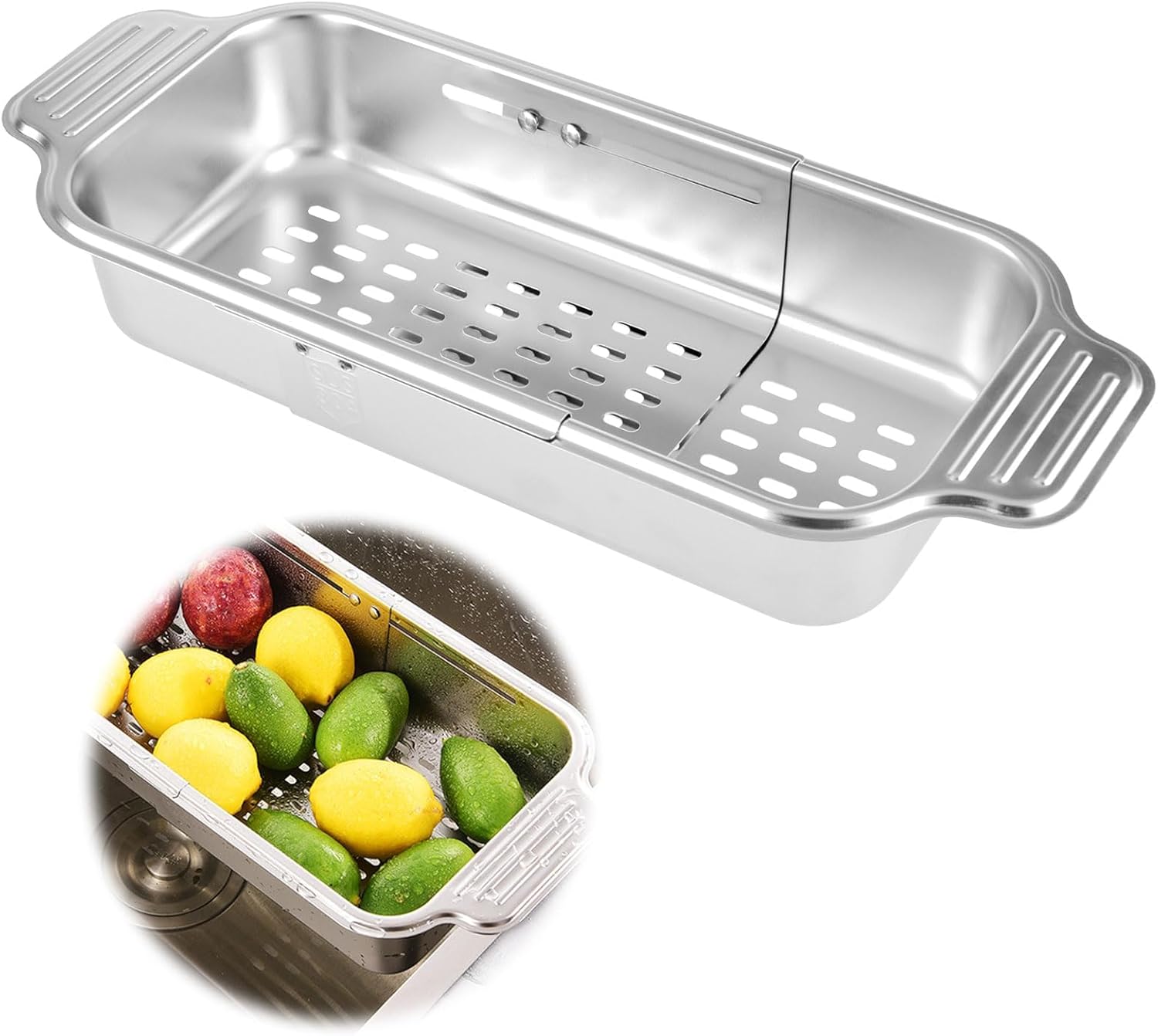 Ausziehbares Edelstahl-sieb – Verstellbar Von 33,5 Bis 43,5 Cm – Zum Abtropfen Von Nudeln Und Gemüse – Küchenhelfer