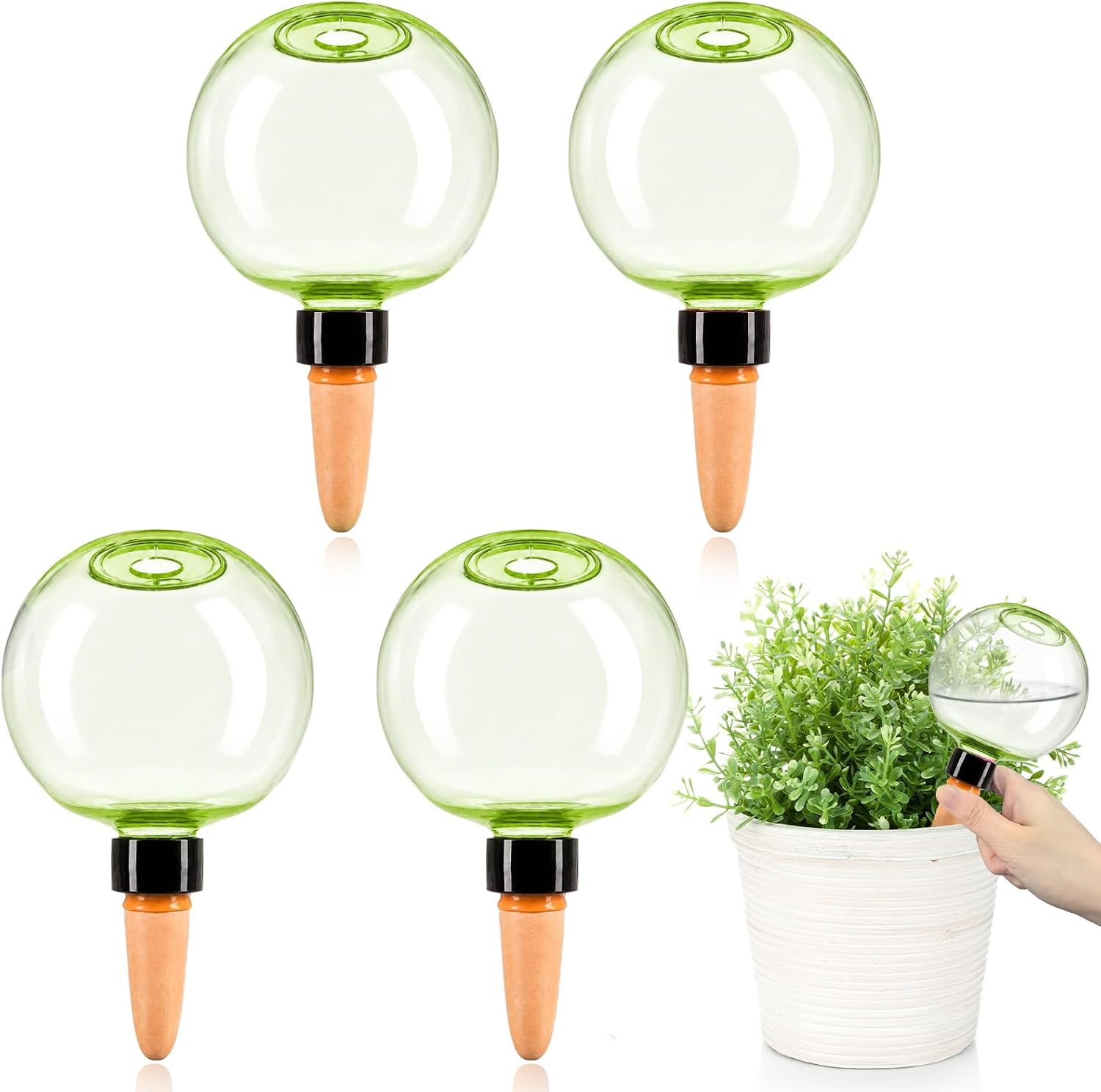 Bewässerungskugel Für Pflanzen – 4er-set – Keramik Und Kunststoff – 500 Ml Wasserreservoir – Für Garten Und Innenräume – Grün