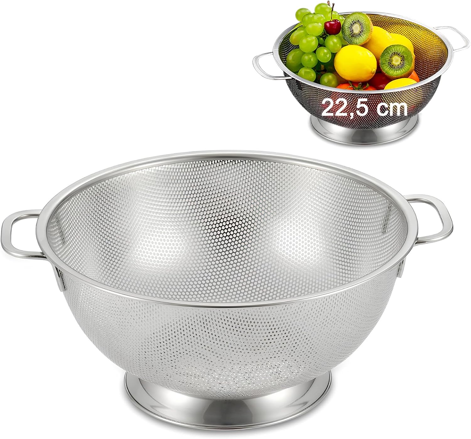 Sieb – 1 Stück – Edelstahl 304 – Mikroperforiert – Zum Abtropfen Von Nudeln, Gemüse Und Obst – 22,5 Cm