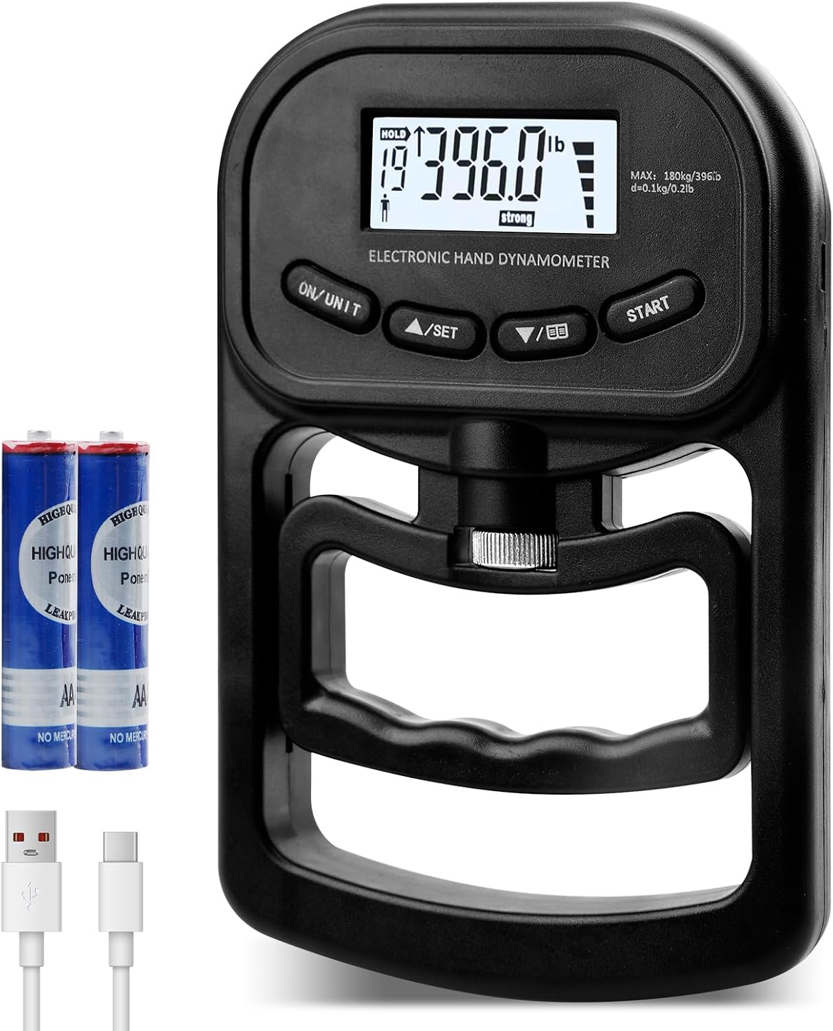 Digitaler Dynamometer – 1 Stück – Abs-kunststoff – Led-anzeige – 180 Kg – Für Sportler Und Senioren – Schwarz