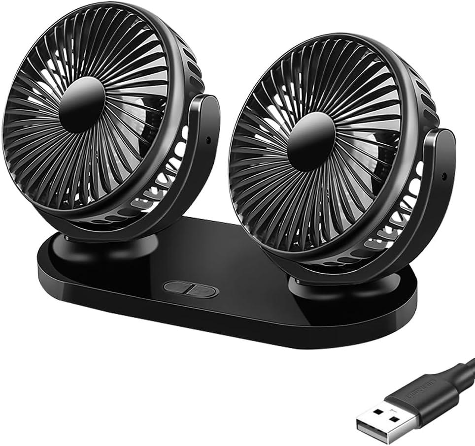 Doppelköpfiger Usb-autolüfter – 1 Stück – Abs – 360°-drehung, 3 Geschwindigkeitsstufen – Auto, Camping, Büro – 26,5 X 15 X 9,5 Cm