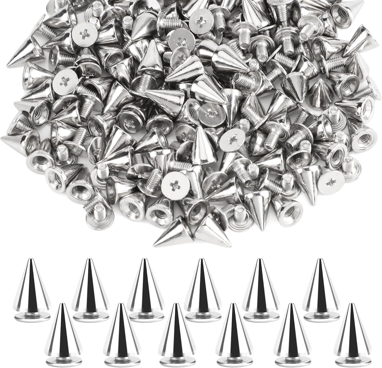 Punk-kegelnieten – 200 Stück – Silberne Metalllegierung – Schraubbefestigung Für Leder Und Stoff – Diy-taschen, Kleidung, Schuhe – 7 X 10 Mm