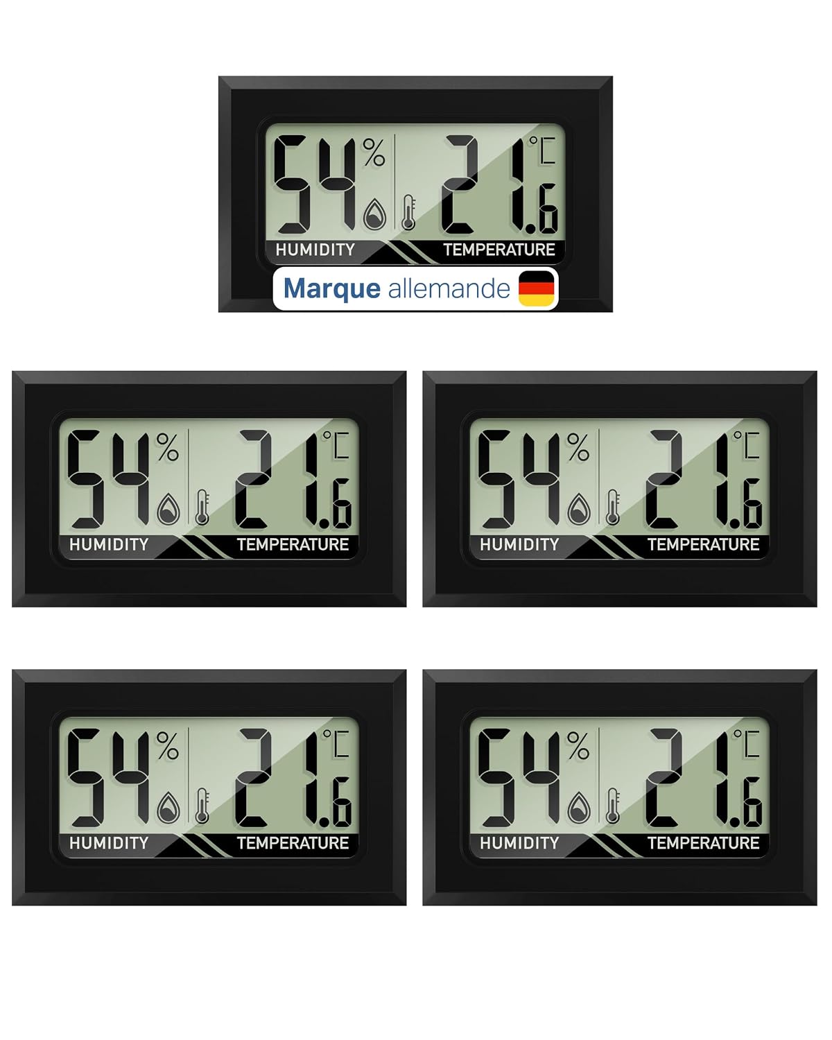 Mini-thermometer-hygrometer – 5er-pack – Kompaktes Kunststoffgehäuse – Misst Temperatur Und Luftfeuchtigkeit – Für Zuhause, Gewächshaus, Inkubator – Schwarz, 46 X 47 Mm