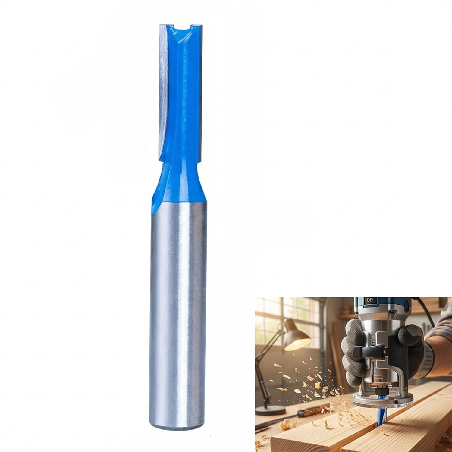 6-mm-nutfräser – 8-mm-schaft – Hartmetall – Gerader Schnitt, Flache Unterseite – Holz, Mdf, Kunststoff – Blaue Beschichtung