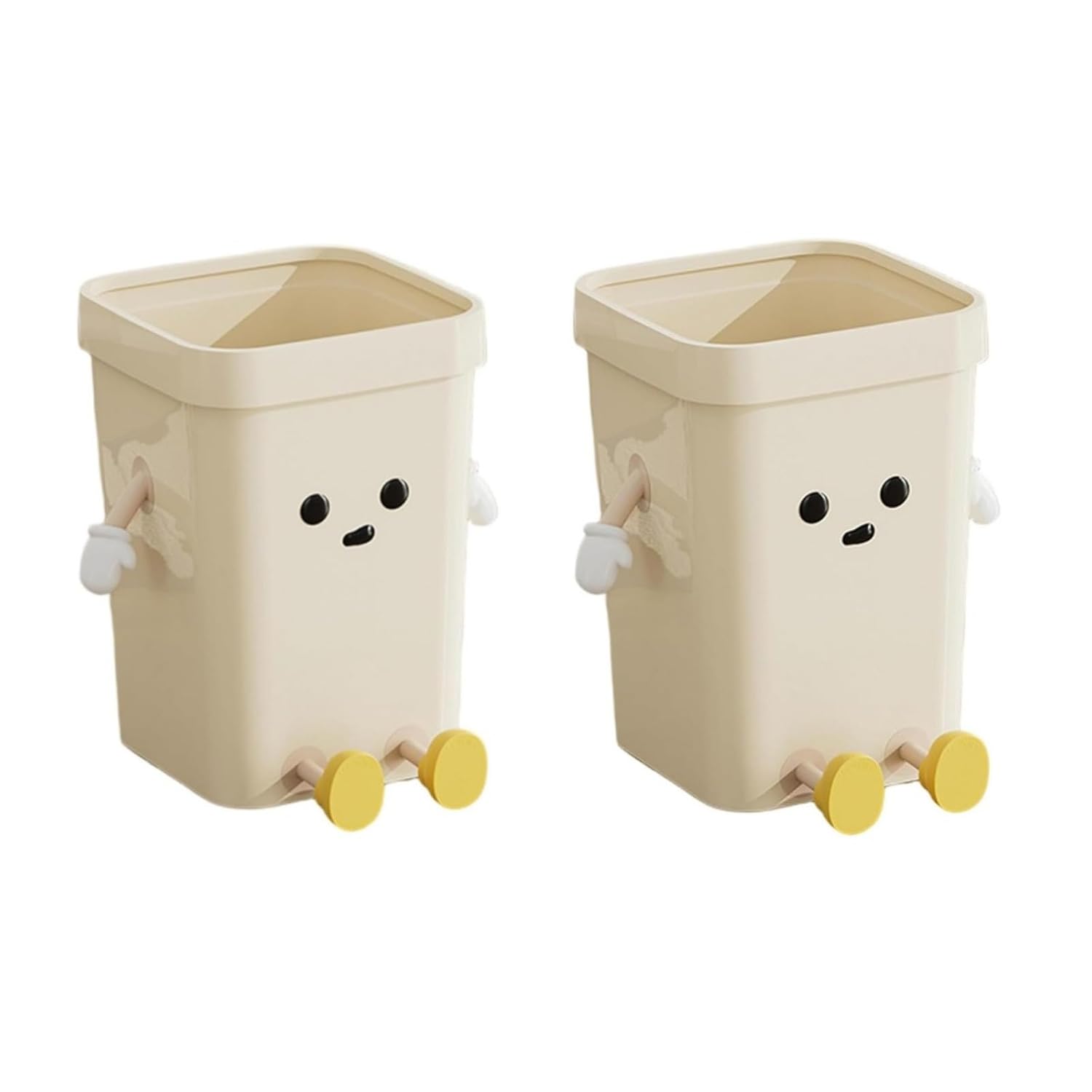 Büro-mülleimer – 2er-set – Beigefarbener Pp-kunststoff – Motiv: Cartoon – 7 L – Für Küche Und Büro – 14 X 23 X 17,5 Cm