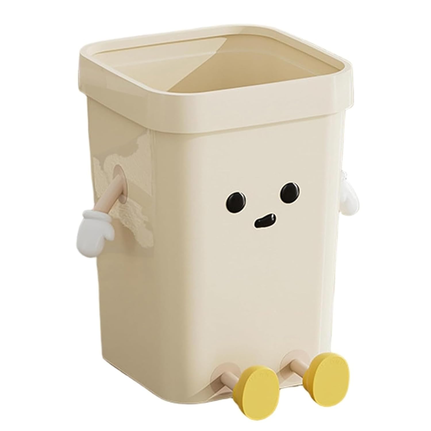 7-liter-büromülleimer – Beigefarbener Pp-kunststoff – Cartoon-design Mit Gliedmaßen – Praktische Öffnung Oben – Für Küche, Schlafzimmer, Badezimmer – 14 X 23 X 17,5 Cm