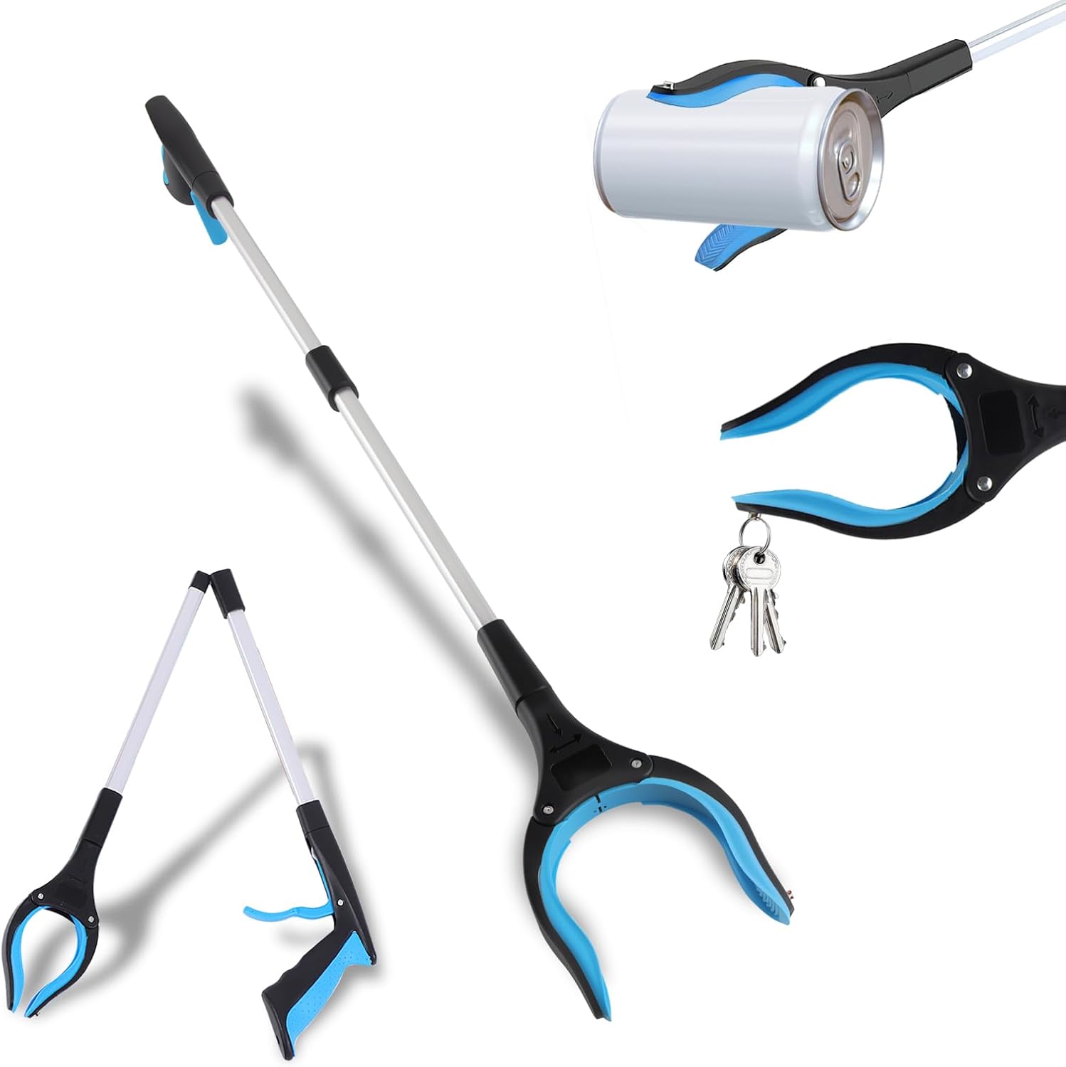 Greifzange – 1 Stück – Aluminium – Magnetisch Und Drehbar – Garten Und Haushalt – 83 Cm – Blau