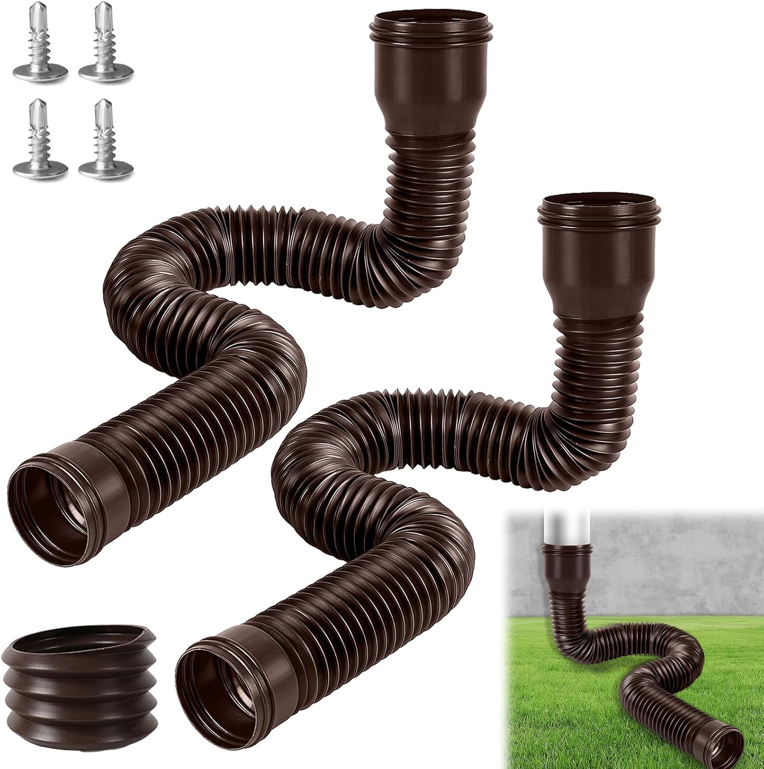 Flexible Dachrinnenverlängerung – 2 Stück – Braunes Pe – Ausziehbar Von 47–150 Cm – Für 80/100-mm-rohre