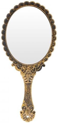 Vintage-handspiegel – 1 Stück – Kunststoff Und Glas In Bronzeoptik – Retro-blumenmuster Mit Ergonomischem Griff – Für Reisen Und Kosmetikstudio – 25 X 12 Cm