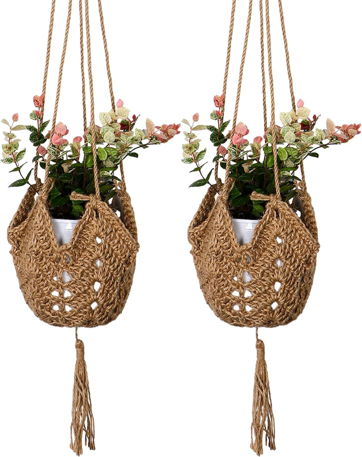 2er-set Makramee-pflanzenampeln – Natur-juteseil – Robuste Wanddekoration – Boho-stil Für Drinnen Und Draußen – 96 Cm, Braun