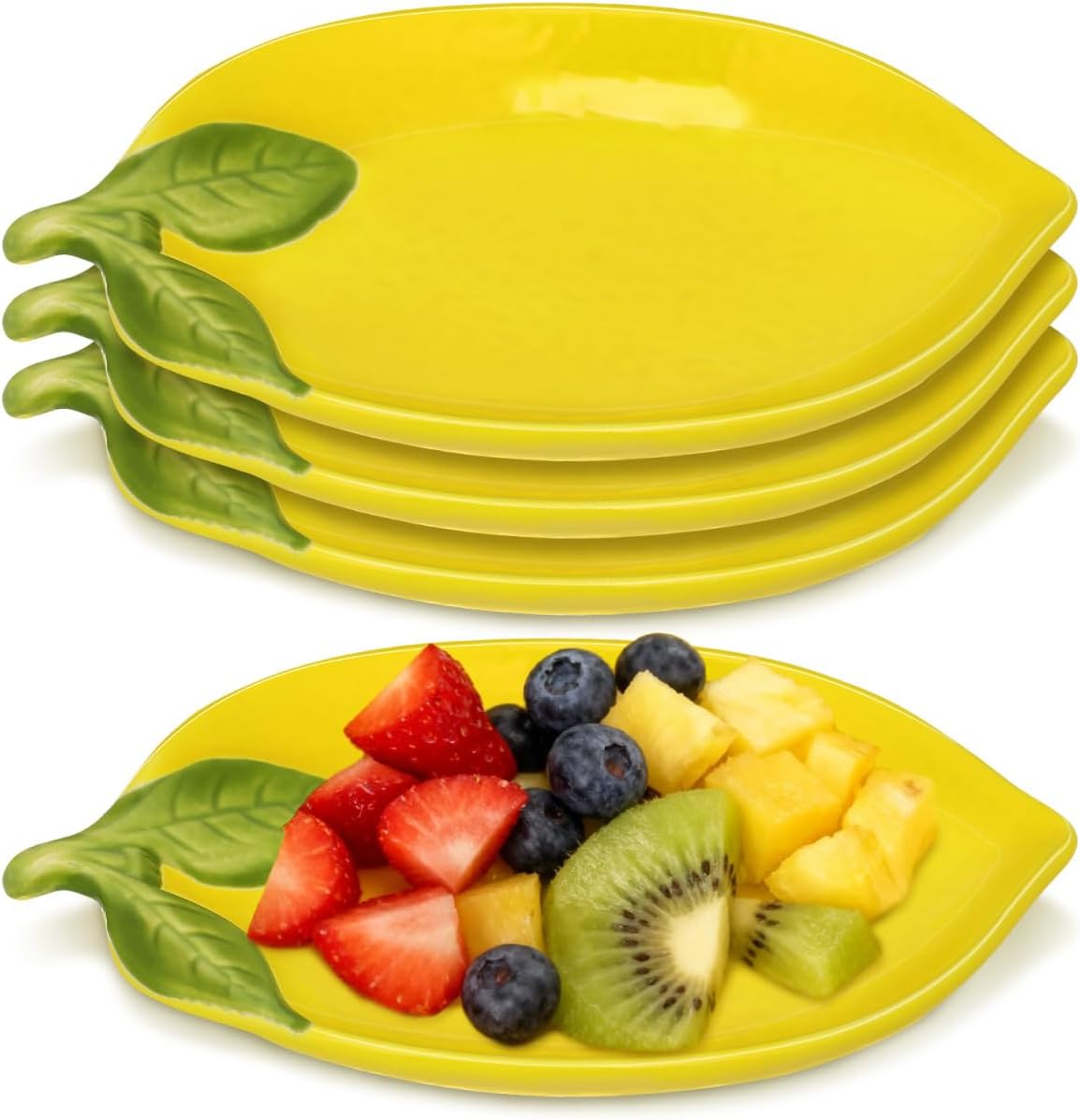 Zitronenteller – 4er-set – Keramik – Fruchtmotiv – Dessert- Und Salatteller – 22,7 Cm