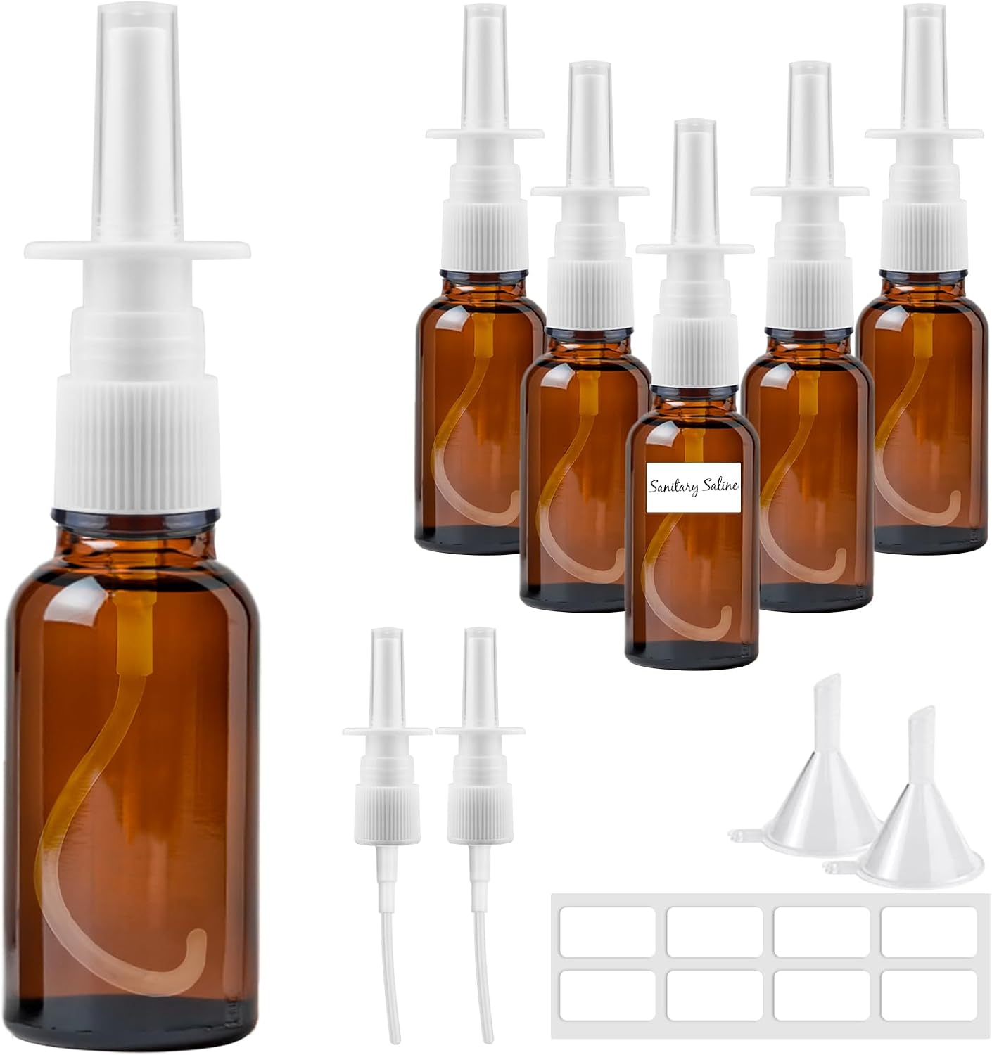 Nasenspray-set – 6 Stück – Braunglas, 30 Ml – Wiederverwendbar – Für Ätherische Öle Und Kochsalzlösung – Mit Trichter