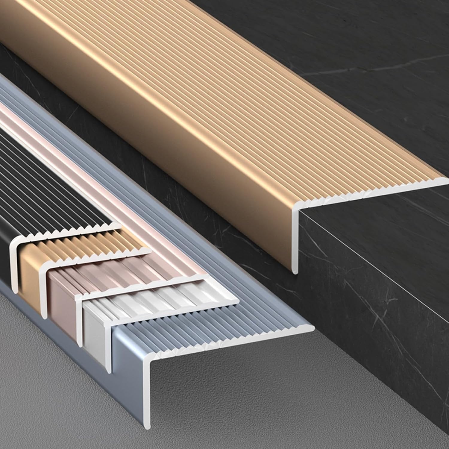 Treppenkantenprofil – 1 Stück – Aluminium – Rutschfest – Für Den Innen- Und Außenbereich – Gold 90 X 3 X 2 Cm