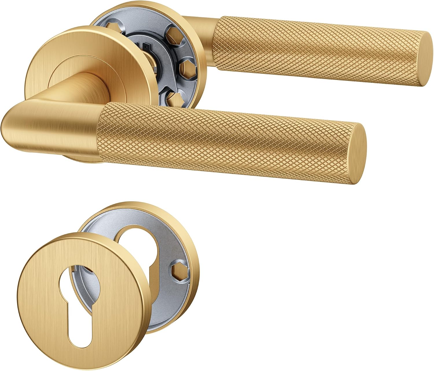 Innentürgriff – Paar – Edelstahl – Zylinderschloss – Mattgold Pvd – Für Türen 35–55 Mm