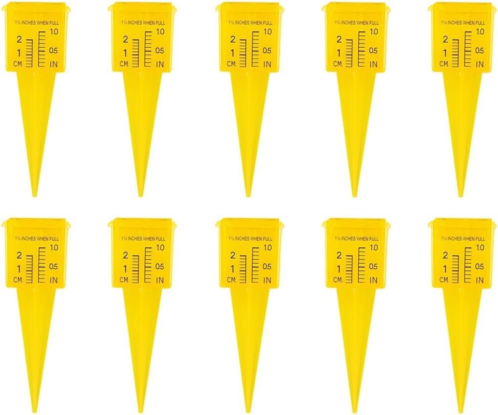 Regenmesser Für Den Garten – 10er-pack – Gelber Kunststoff – Präzise Regenmessung – Für Rasen Und Terrasse – 13,5 X 4,8 Cm