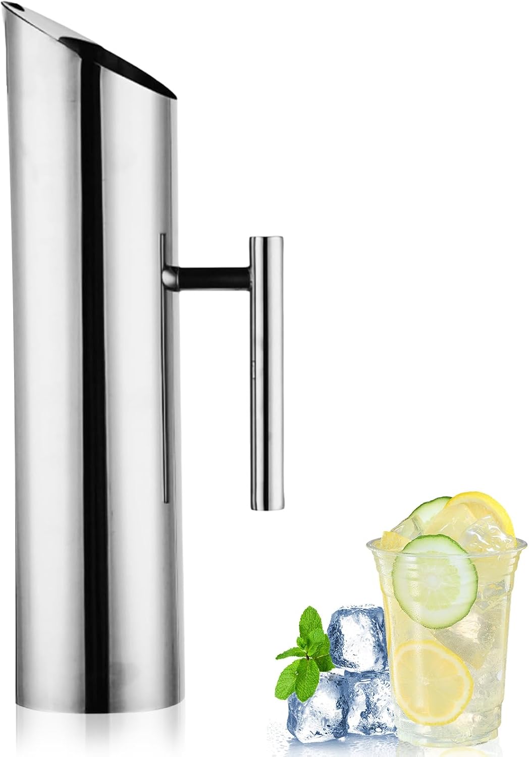 2-liter-wasserkrug Aus Edelstahl – Mit Integriertem Eisbehälter – Ergonomischem Griff – Für Zuhause, Hotel Und Restaurant