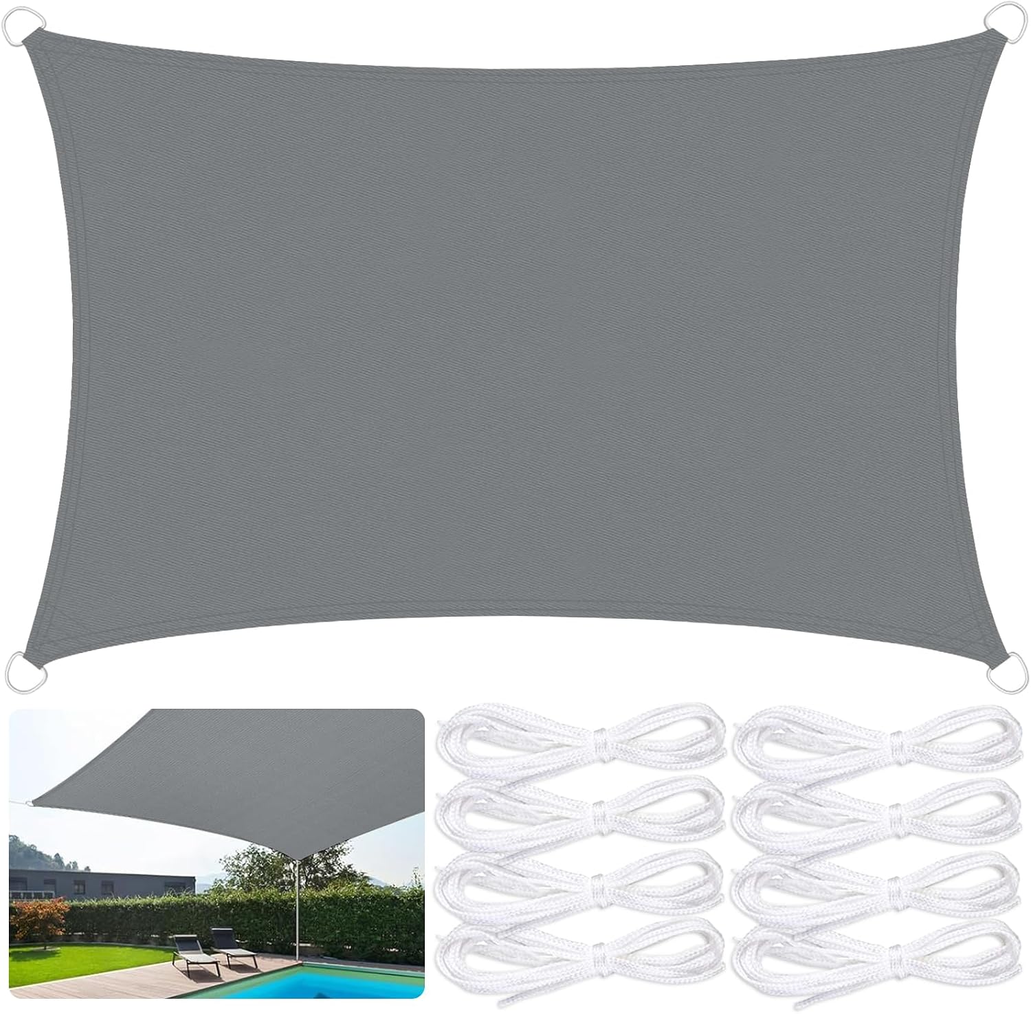 Rechteckiges Sonnensegel – 1-teilig – 420d Oxford-gewebe – Wasserdicht Und 95 % Uv-schutz – Für Garten, Terrasse Und Pool – 4 X 5 M, Grau