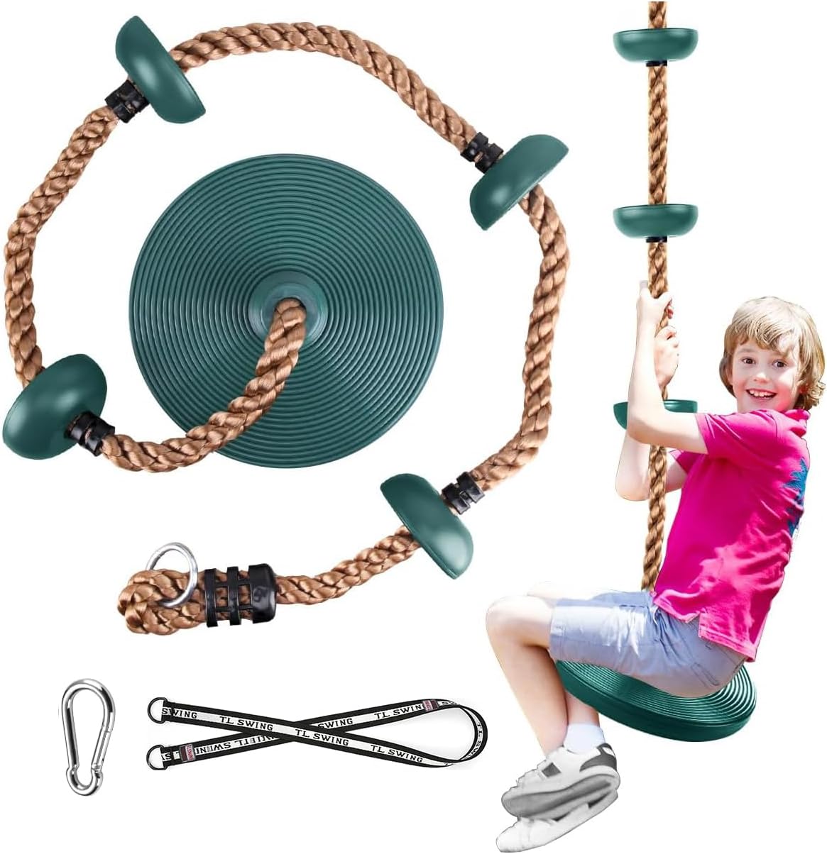 Schaukelscheibe Mit Seil – 1 Set – Robustes Polyethylen – Kletter- Und Schaukelfunktion Bis 200 Kg – Garten Und Spielplatz – Durchmesser 30 Cm