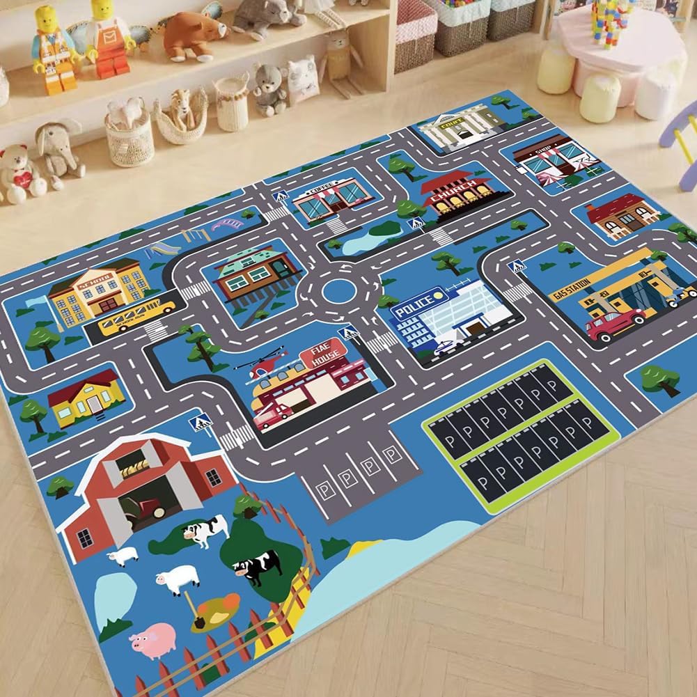 Spielmatte Für Kinder – 1 Stück – Synthetik – Straßenverkehrsmuster – Spielzimmer – 80 X 120 Cm
