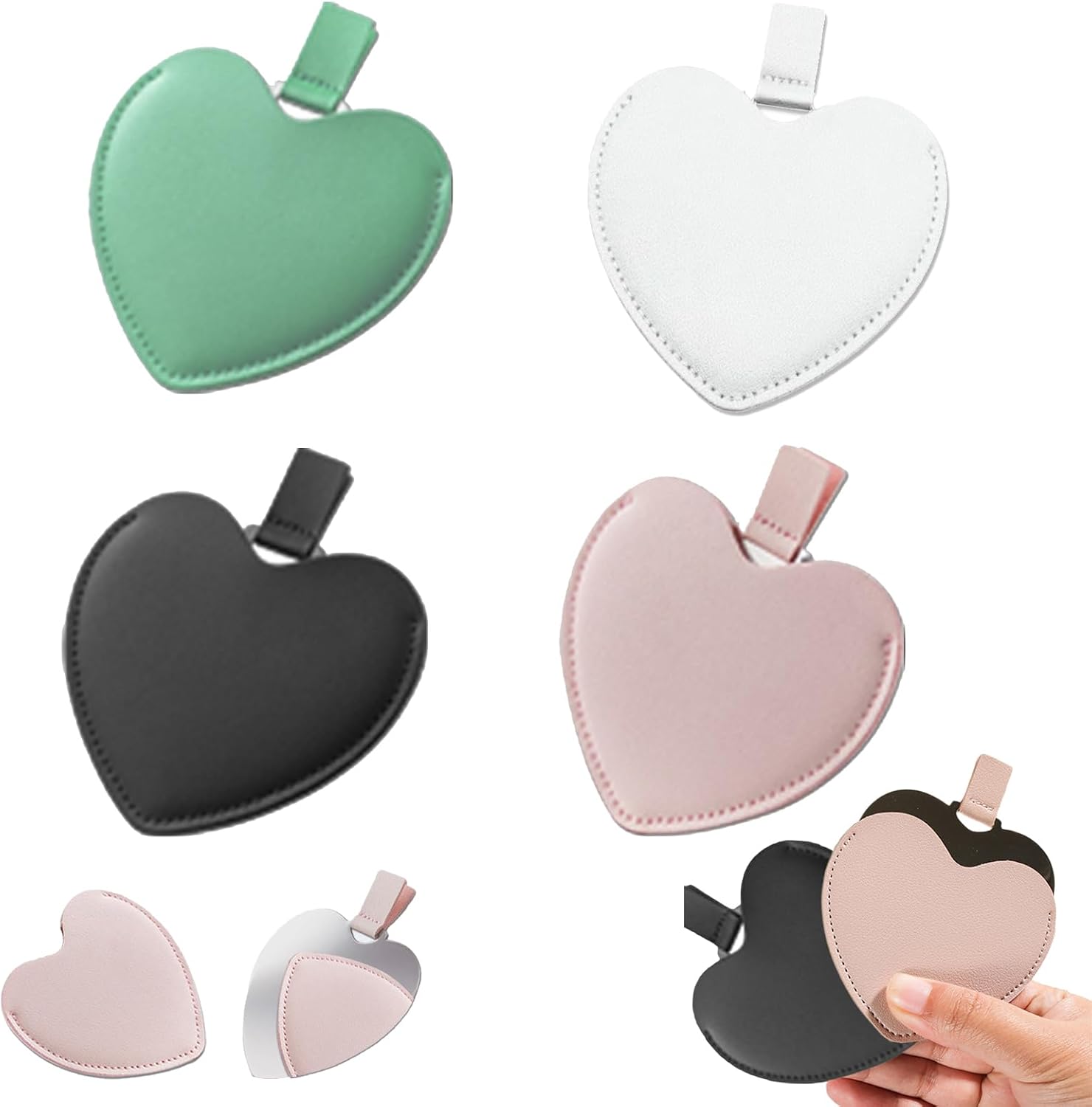 Mini-taschenspiegel – 4er-set – Herz Aus Kunstleder – Kompakt Mit Schutzhülle – Ideal Für Reisen Und Handtaschen – Mehrfarbig