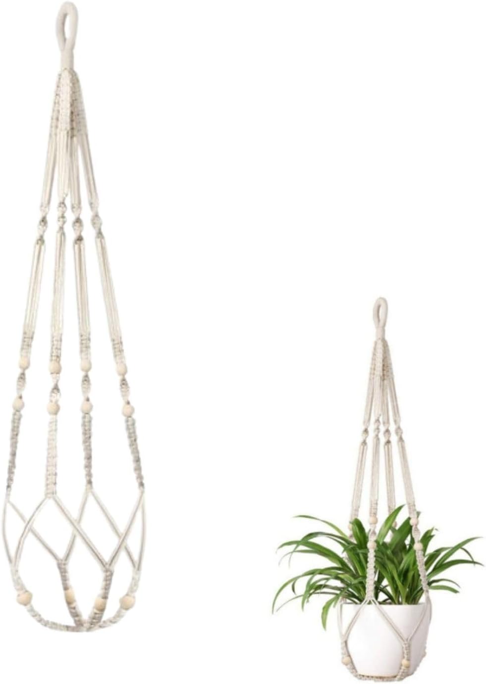 Makramee-pflanzenampel – 1 Stück – Geflochtenes Baumwollseil – Handgefertigter Topfhalter – Wohnzimmer, Schlafzimmer, Balkon – 90 Cm, Natur