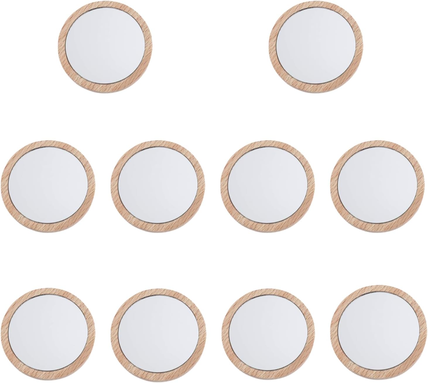 Set Mit 10 Mini-rundspiegeln Aus Holz – Kompaktes Und Natürliches Design – Ideal Für Make-up Und Reisen – Glatte Holzoberfläche