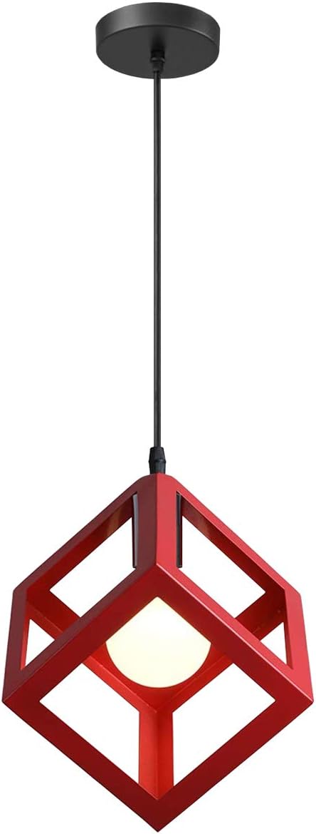 Würfelförmige Pendelleuchte – 1 Stück – Metall – Retro-design – Geometrisches Design – Wohnzimmer, Schlafzimmer, Restaurant – 16 Cm, Rot