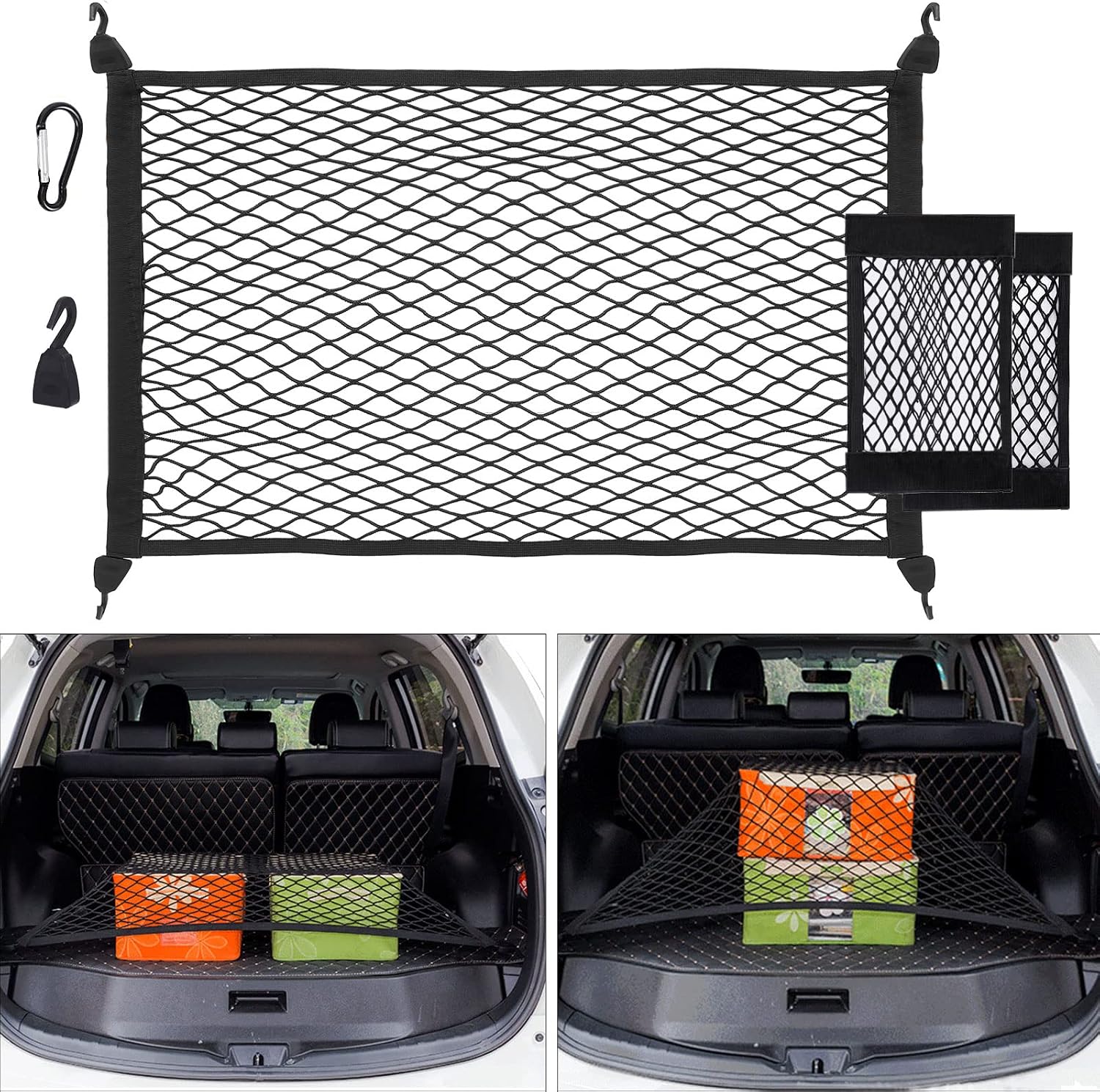 Kofferraum-aufbewahrungsnetz – 140 X 100 Cm, Dehnbar – Elastisches Nylon – Mit Haken Und Taschen – Für Auto Und Lkw