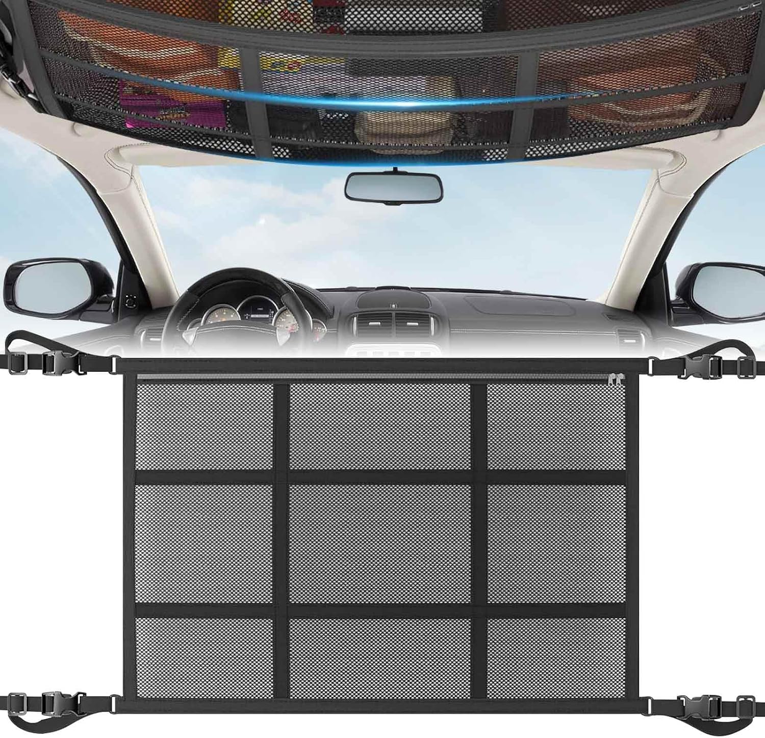 Auto-aufbewahrungsnetz – 1-teilig – Polyester – Doppellagig Mit Reißverschluss – Dachgepäckträger Für Suv, Van, Wohnmobil – Schwarz, 80 X 55 Cm