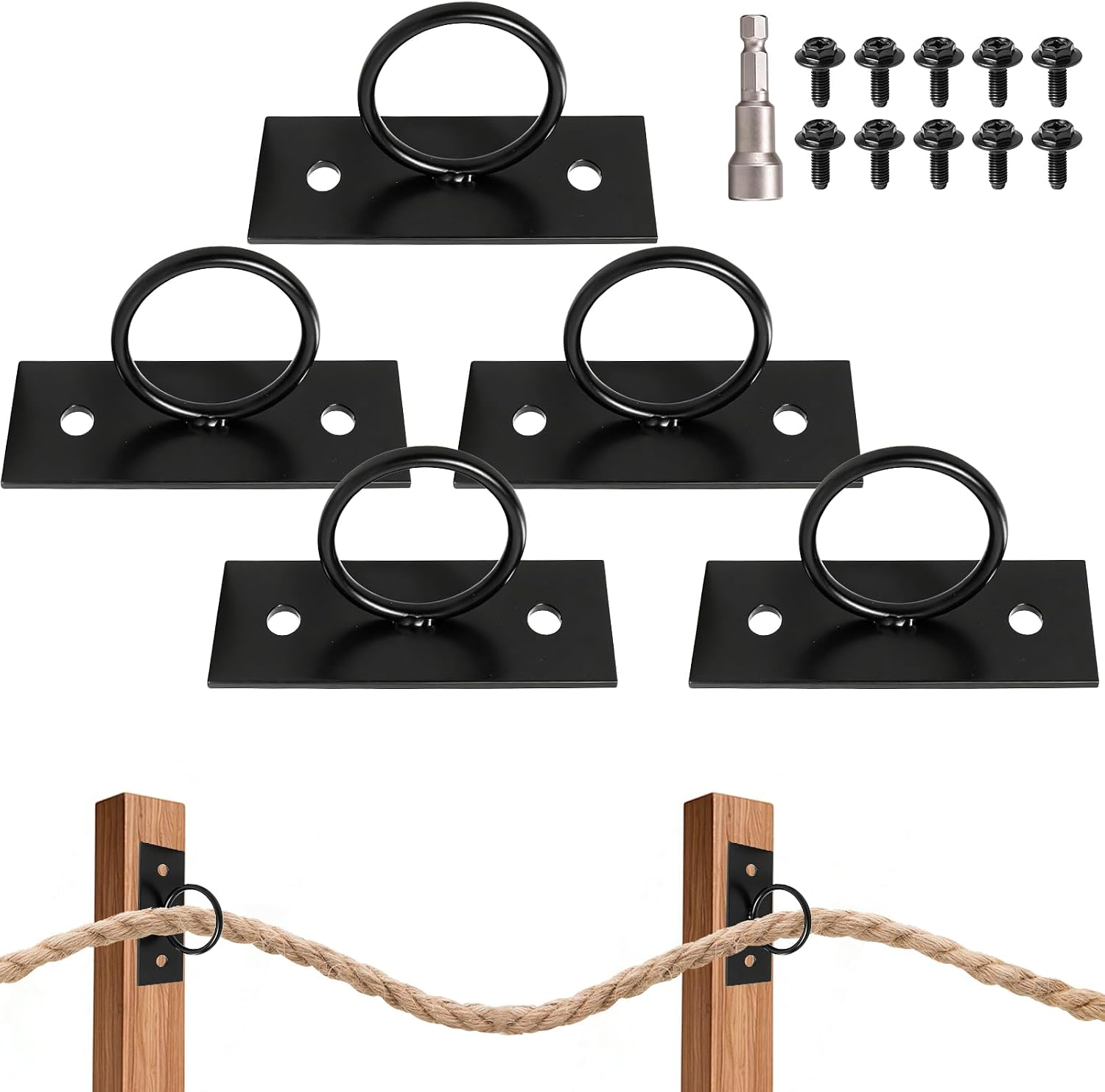 Seilhalterung – 5er-set – Schwarzer Edelstahl – Dekorative Kabelbefestigung – Treppen, Zäune, Balustraden – Ø 5,08 Cm
