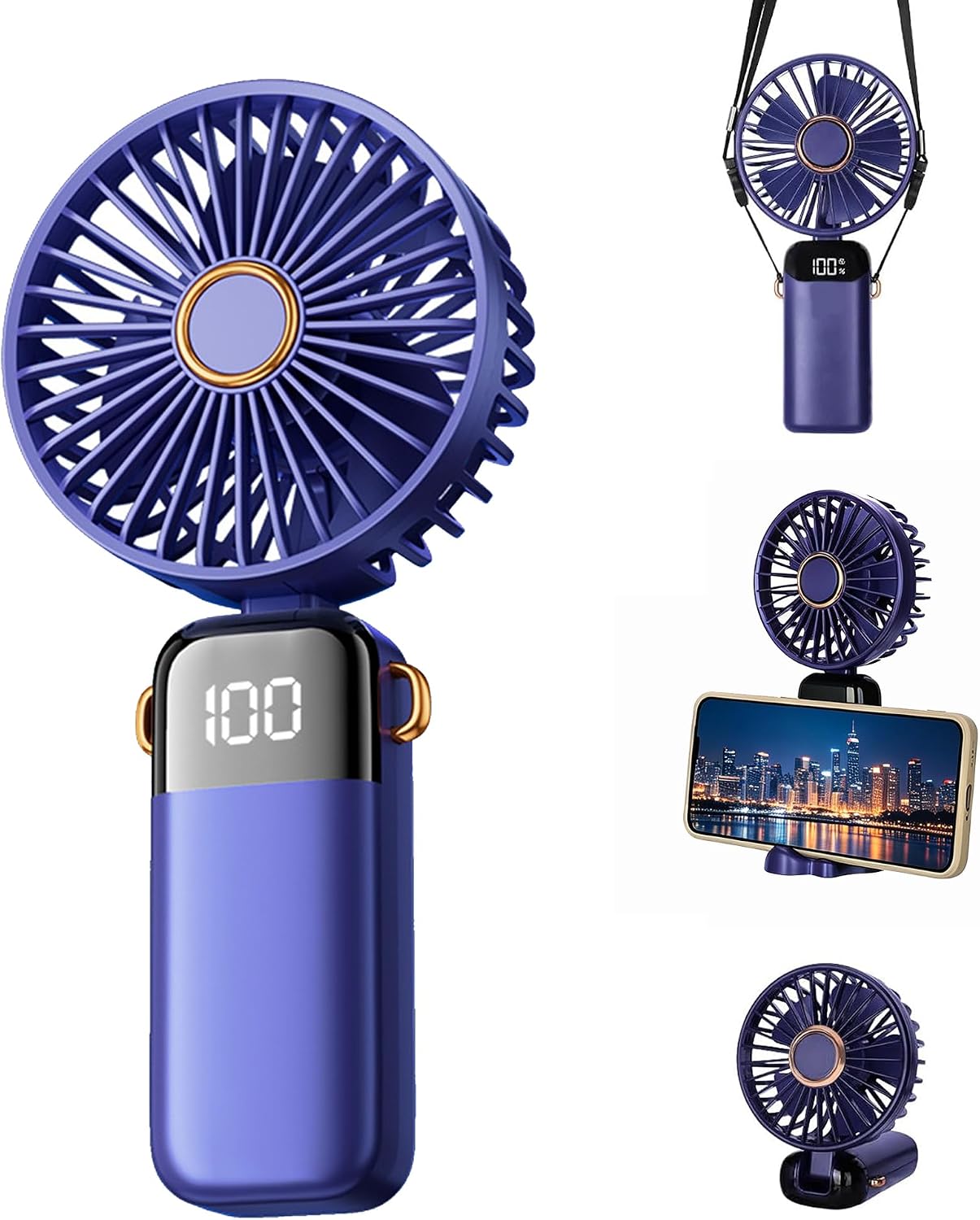Zusammenklappbarer Nackenventilator – 1 Stück – Abs – 12.000 U/min Turbine – 5 Geschwindigkeitsstufen Und Handyhalterung – Schwarz