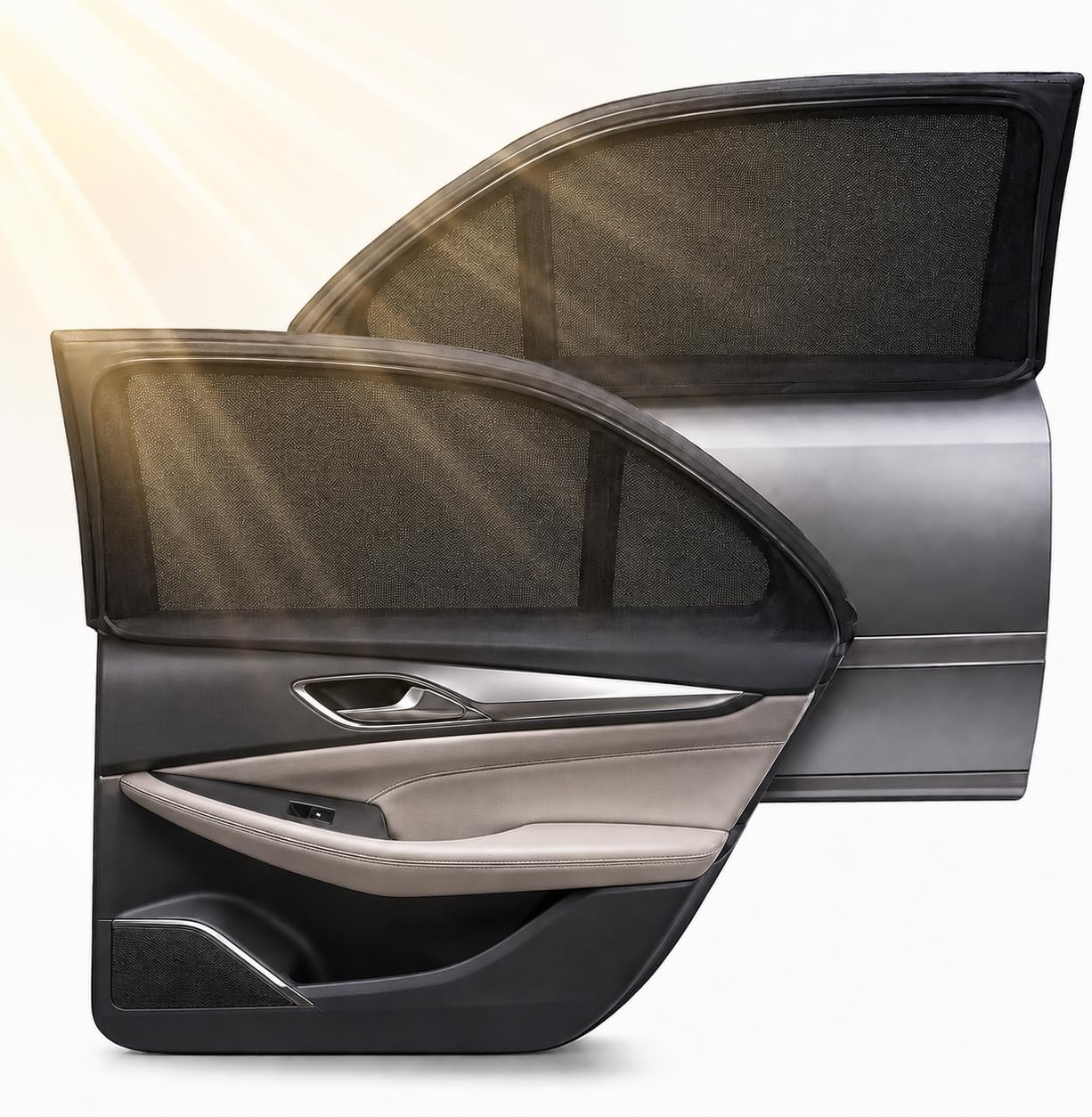 Sonnenschutzblenden Für Autos – 2-teilig – Schwarzes Elastan – Uv- Und Mückenschutz – Für Die Hinteren Seitenscheiben – 90 X 75 Cm