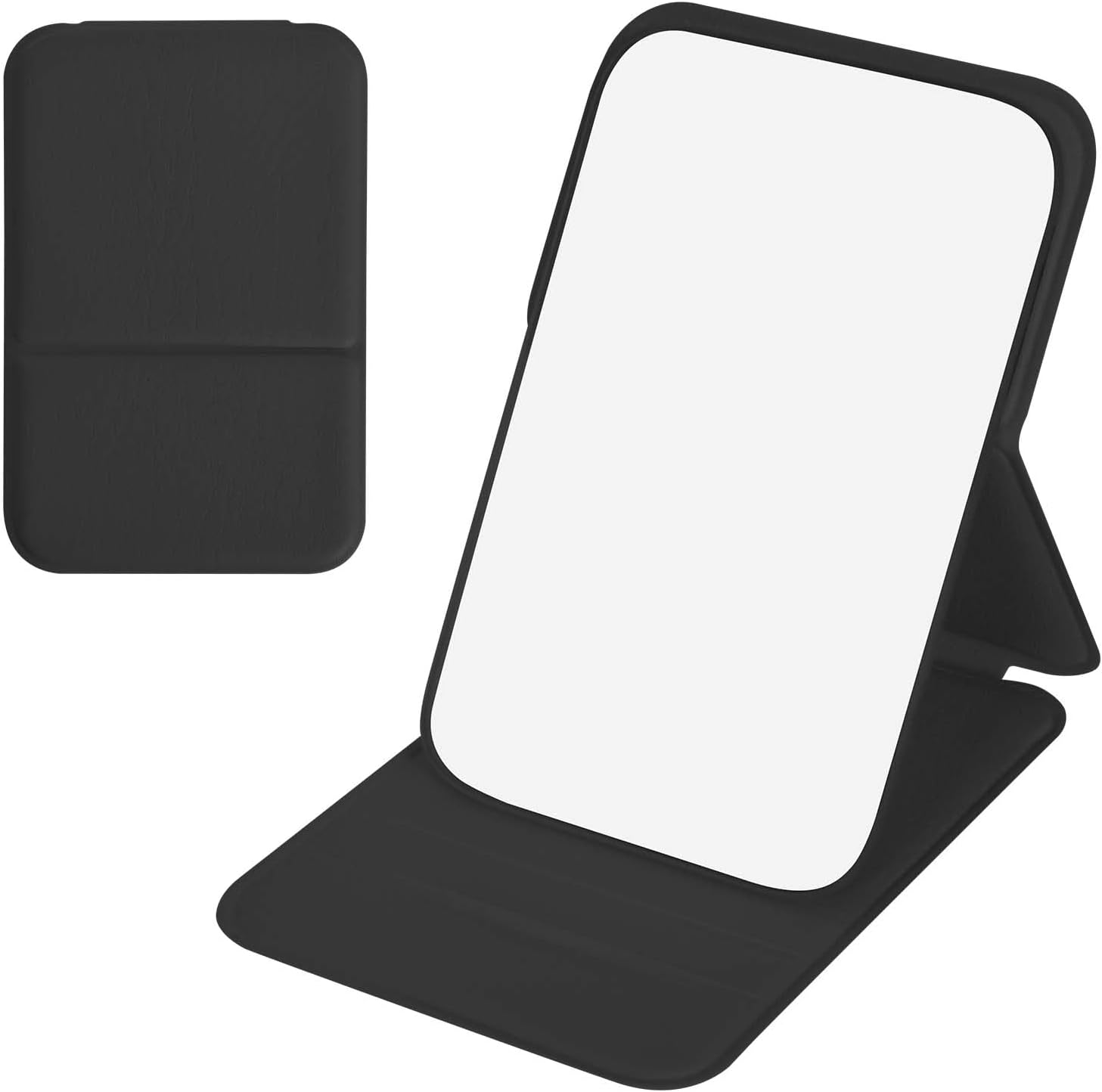 Faltbarer Reisespiegel – 1 Stück – Schwarzes Pu-leder – Verstellbar, Hd, Doppelseitig – Für Make-up Zu Hause Und Unterwegs – Ultradünnes Taschenformat
